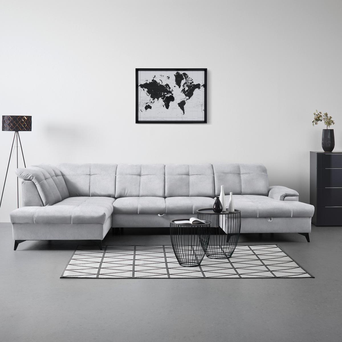 Sedacia súprava U SIERRA, ľavá, svetlosivá CLOUD - čierna/svetlosivá, Modern, kov/textil (230/364/181cm) - Mömax