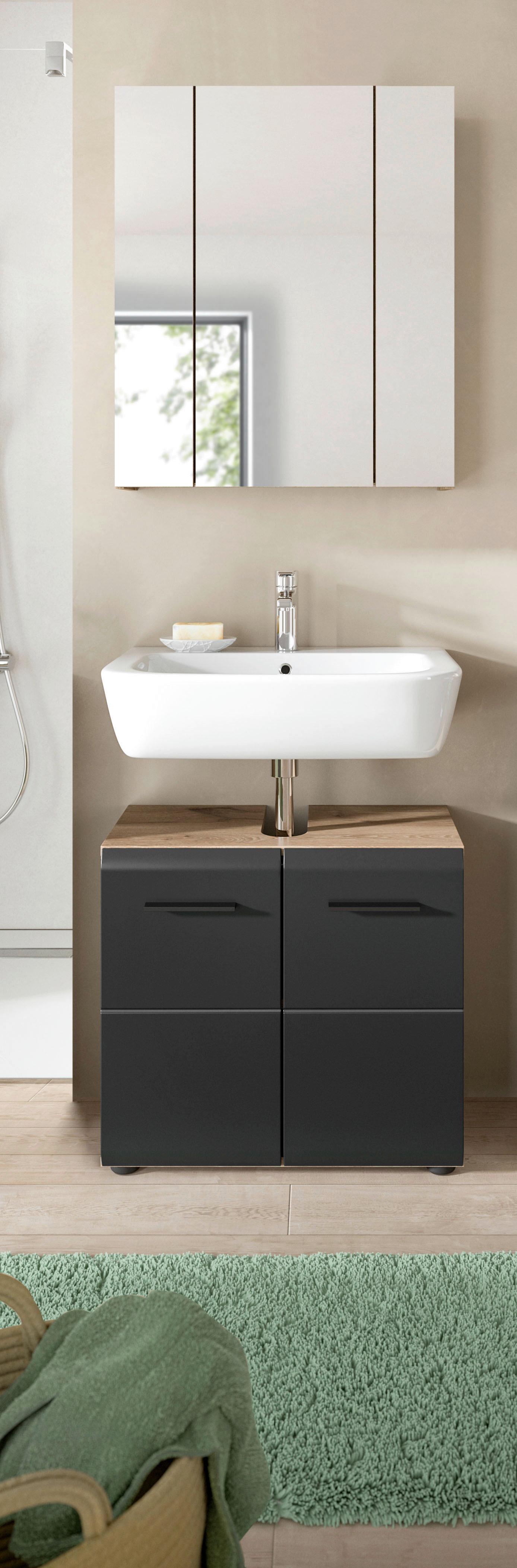 Kúpeľňa Ice 2-diela, čierna /dub tmavy - čierna/tmavý dub, Basics, kompozitné drevo/plast (60cm) - MID.YOU