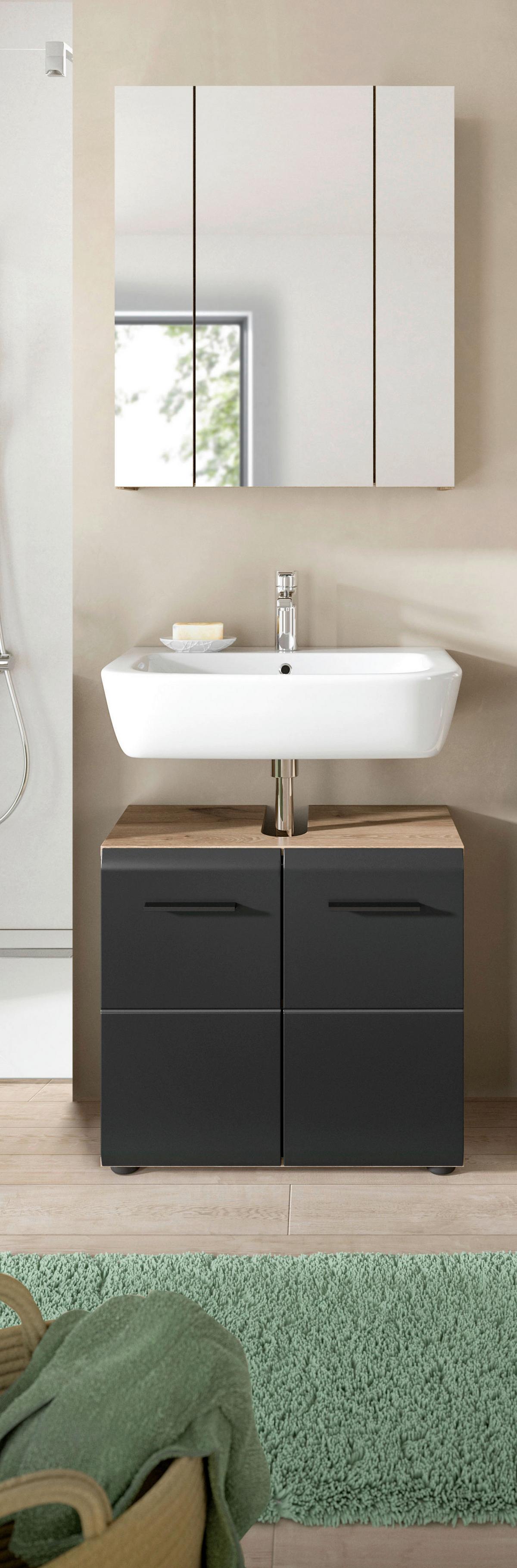 Kúpeľňa Ice 2-diela, čierna /dub tmavy - čierna/tmavý dub, Basics, kompozitné drevo/plast (60cm) - MID.YOU