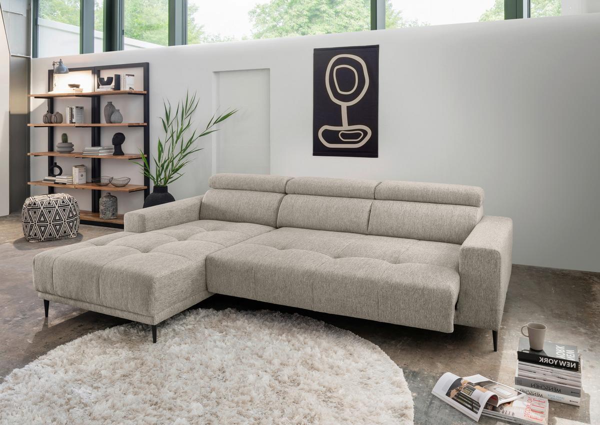 Ecksofa Intera, Beige S: 188x276 Cm - Beige/Schwarz, KONVENTIONELL, Textil (188/276cm) - Livetastic