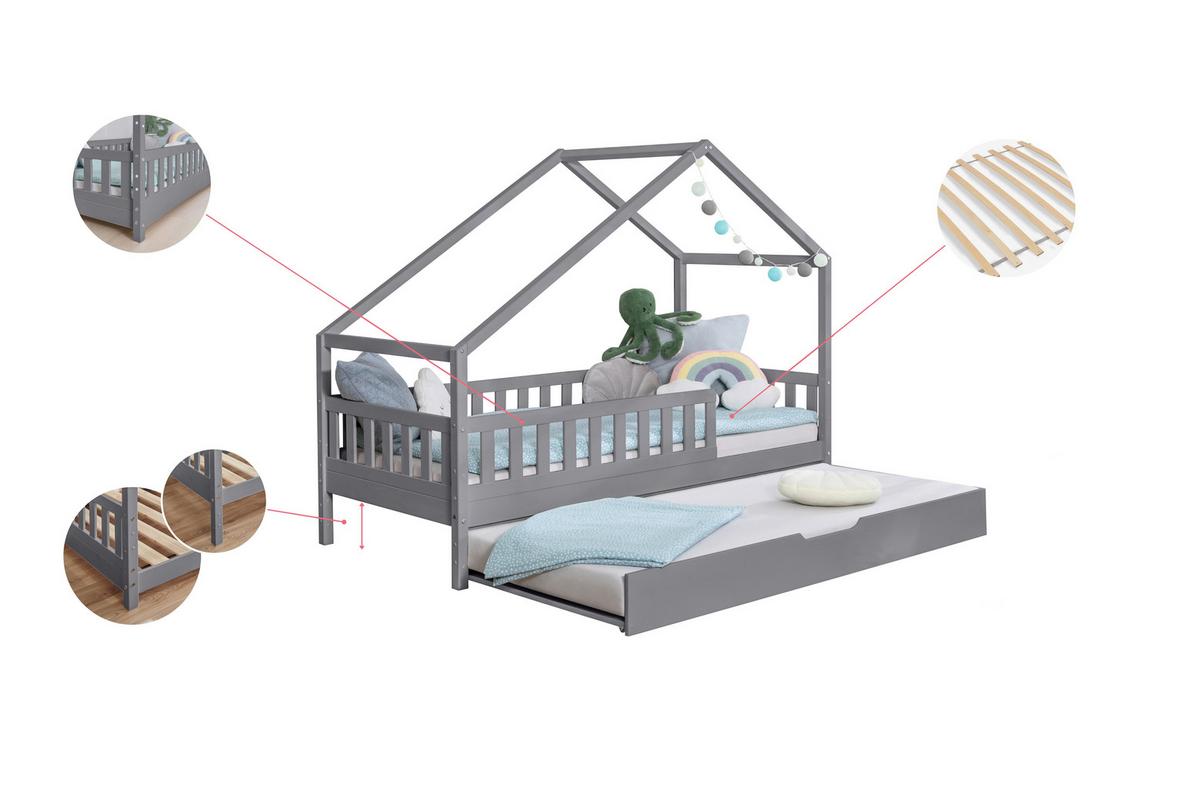 Hausbett Lou B: 90 cm Hellgrau Lou - Hellgrau/Weiß, MODERN, Holz/Textil (90/200cm) - MID.YOU