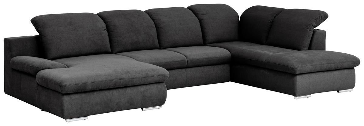 Wohnlandschaft Isona Schwarz Chenille - Chromfarben/Schwarz, Design, Textil (165/353/212cm) - Livetastic