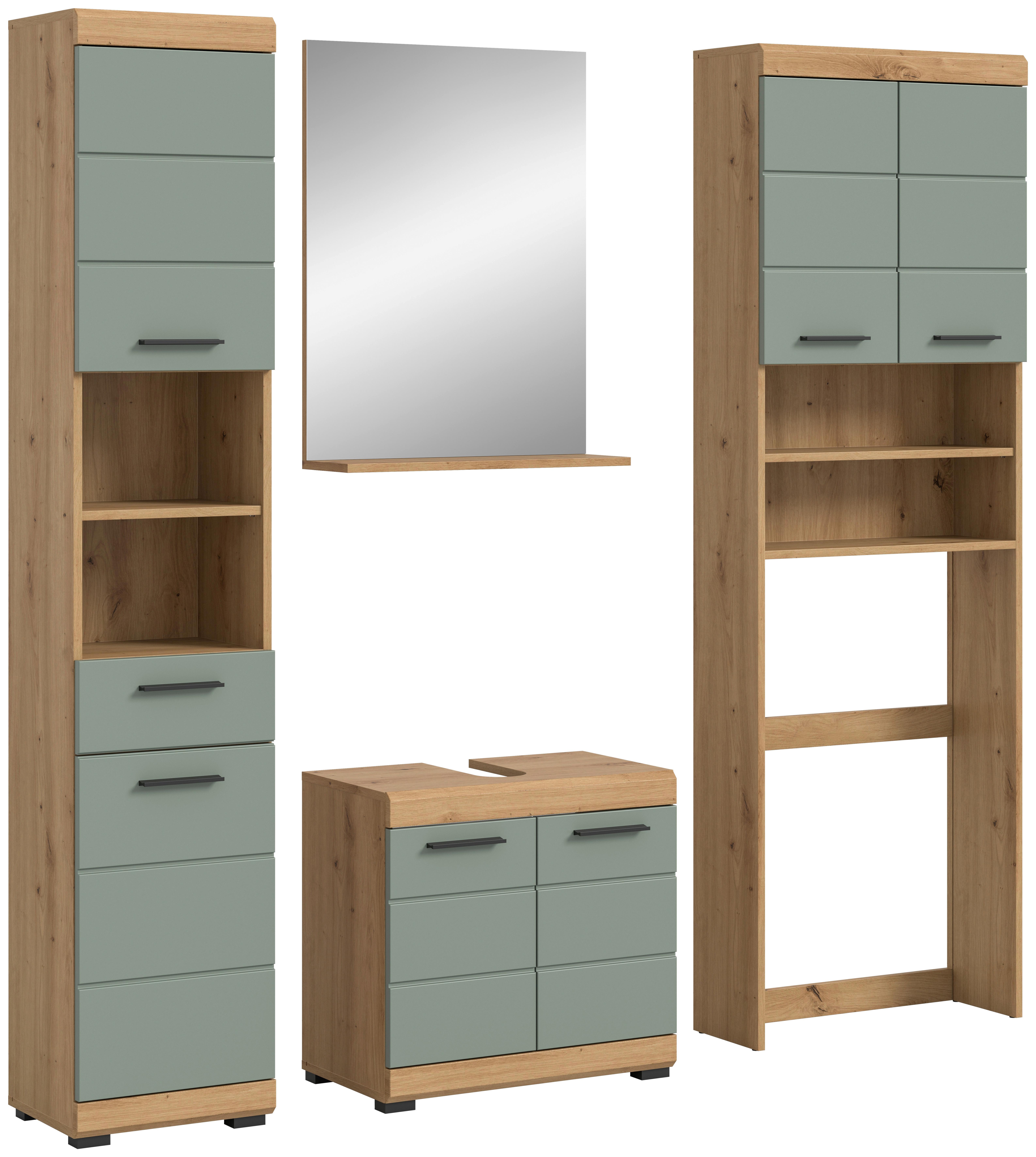 Badezimmer Scout Eiche Artisan Salbeigrün - Salbeigrün/Eiche Artisan, MODERN, Glas/Holzwerkstoff (180cm) - MID.YOU