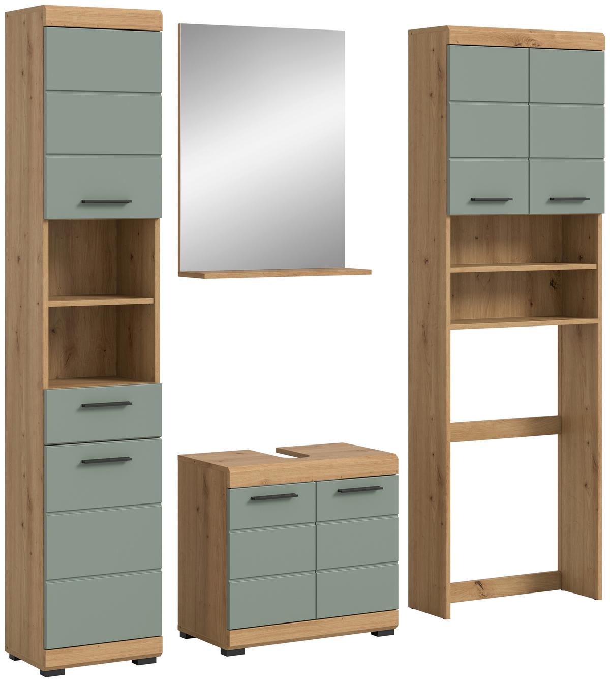 Badezimmer Scout Eiche Artisan Salbeigrün - Salbeigrün/Eiche Artisan, MODERN, Glas/Holzwerkstoff (180cm) - MID.YOU