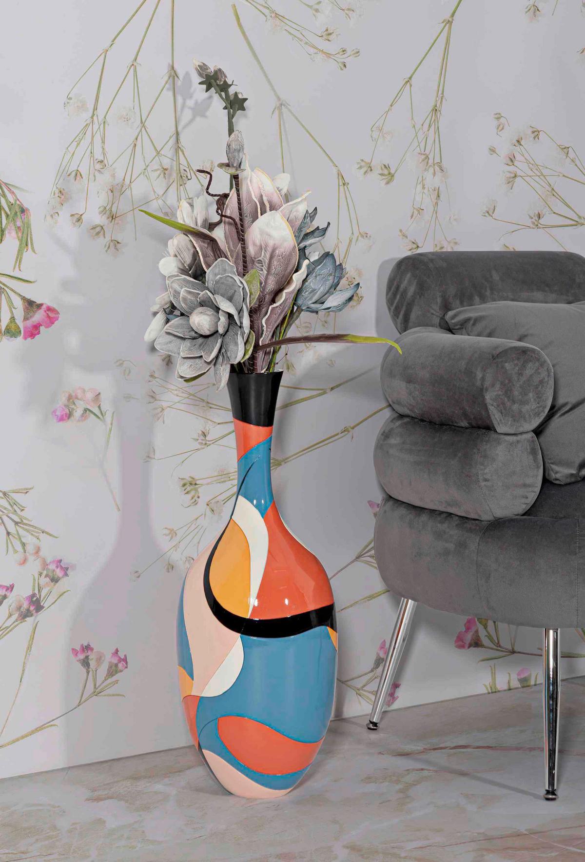 Vase Rubic Blau/gelb/rot/schwarz B: 25 Cm - Blau/Gelb, Basics, Kunststoff (25/66/25cm)