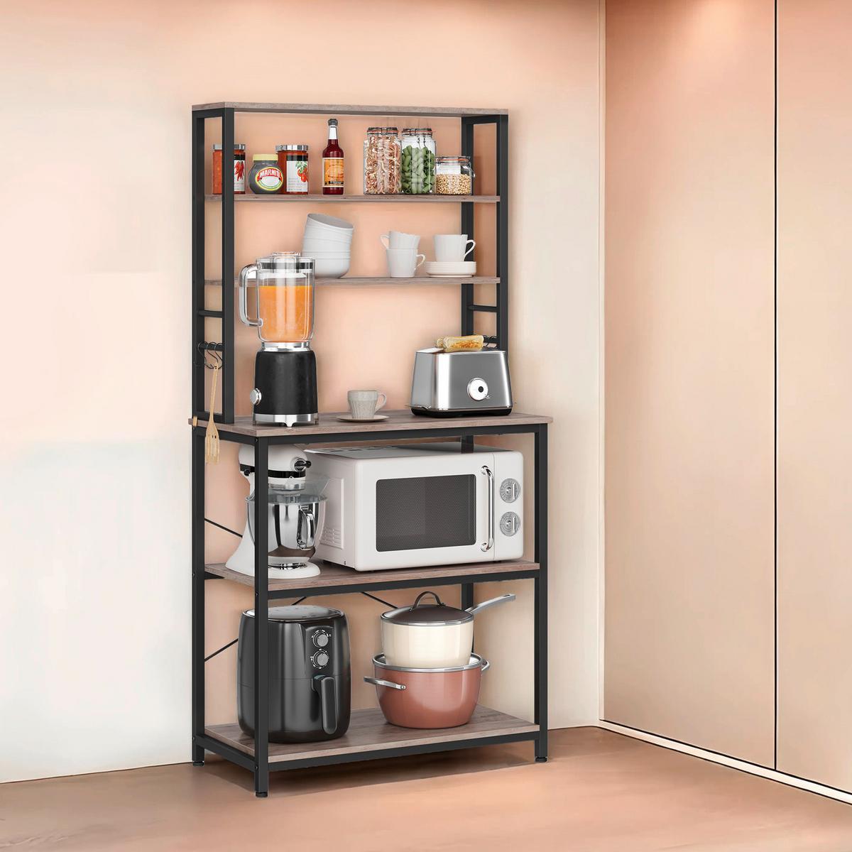 Regal Kitchen Shelf - Greige/Schwarz, MODERN, Holzwerkstoff/Metall (80/167/40cm) - MID.YOU