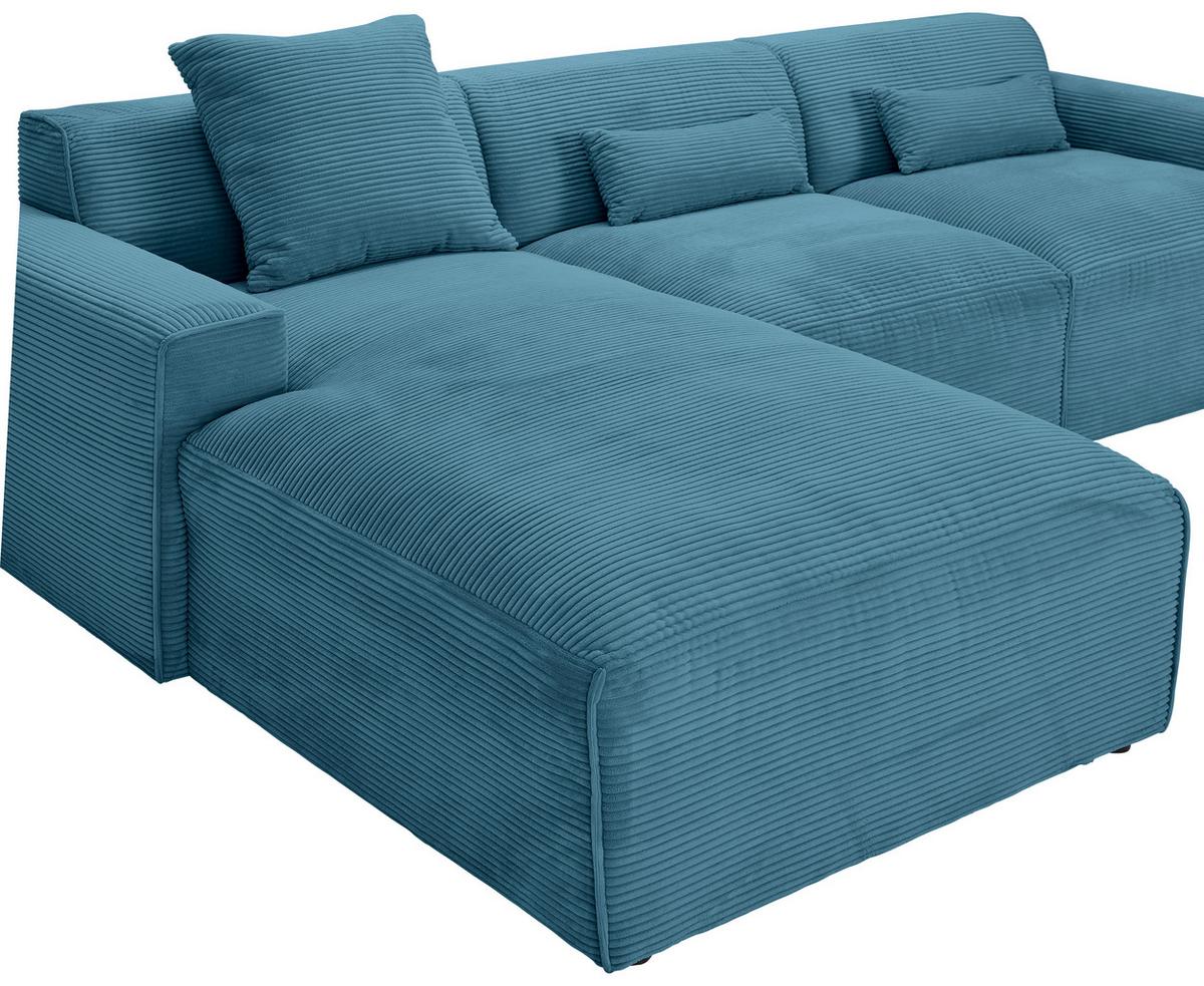 Ecksofa mit Zierkissen Pearl Hellblau 196x303 cm - Schwarz/Hellblau, Design, Textil (196/303cm) - Livetastic