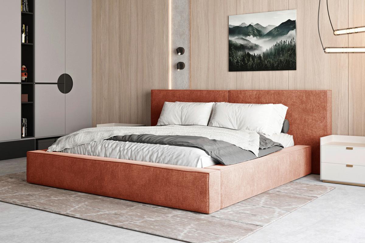 Polsterbett Jasmine mit Bettkasten 140x200 - Terracotta/Schwarz, MODERN, Holz (140/200cm) - Livetastic
