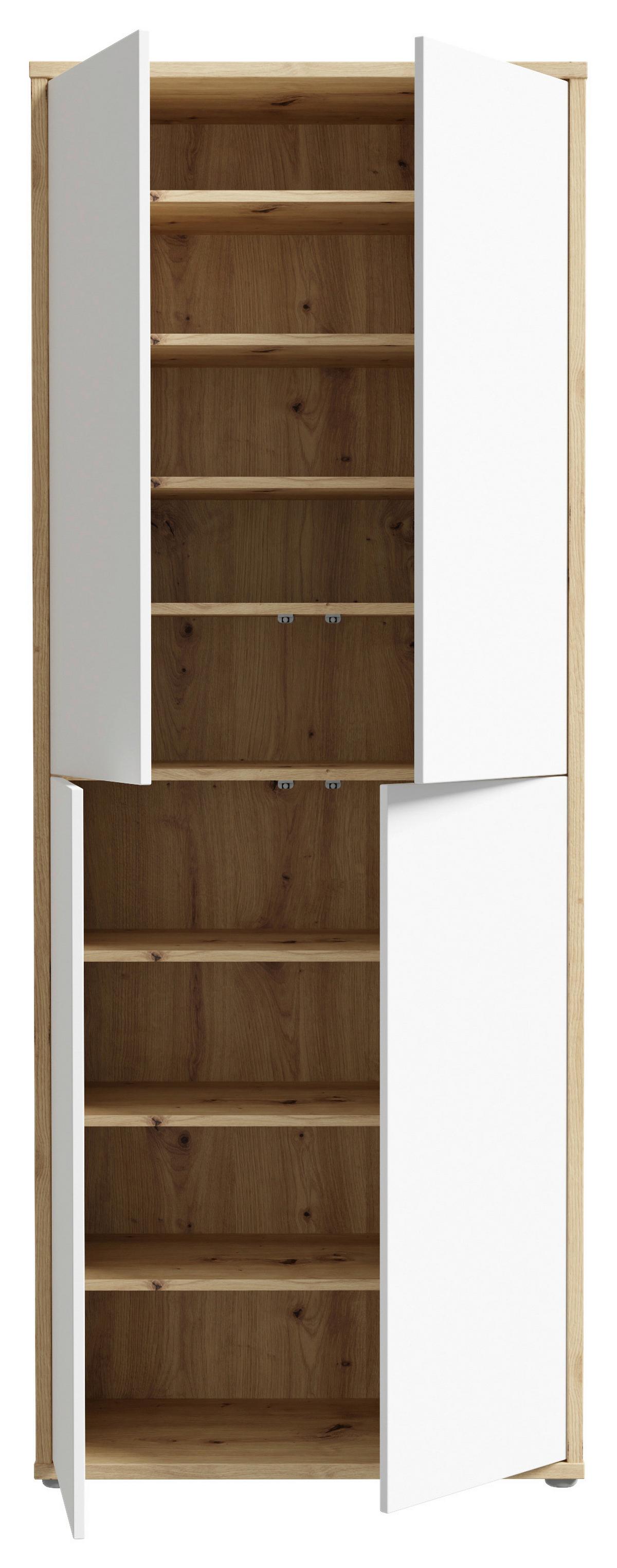 Skříň na boty, šedá/dub artisan, š: 74,5cm - šedá/světle šedá, Moderní, kompozitní dřevo/plast (74,5/191,9/34,9cm)
