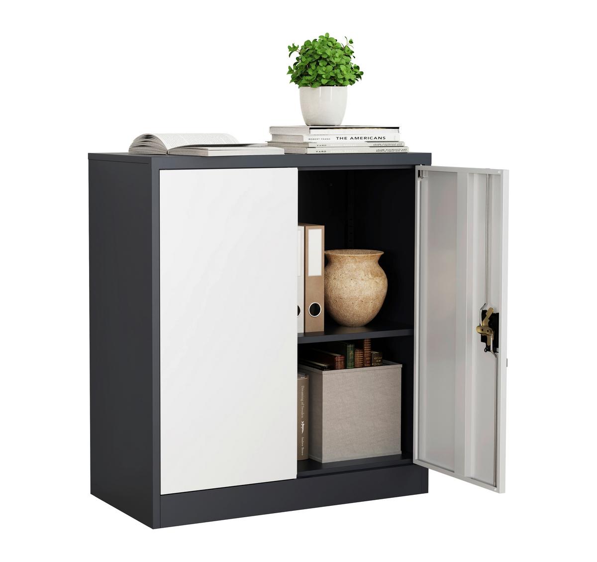 Aktenschrank Malivo Weiß/Anthrazit B: 80cm - Anthrazit/Weiß, KONVENTIONELL, Metall (80/90/40cm) - MID.YOU