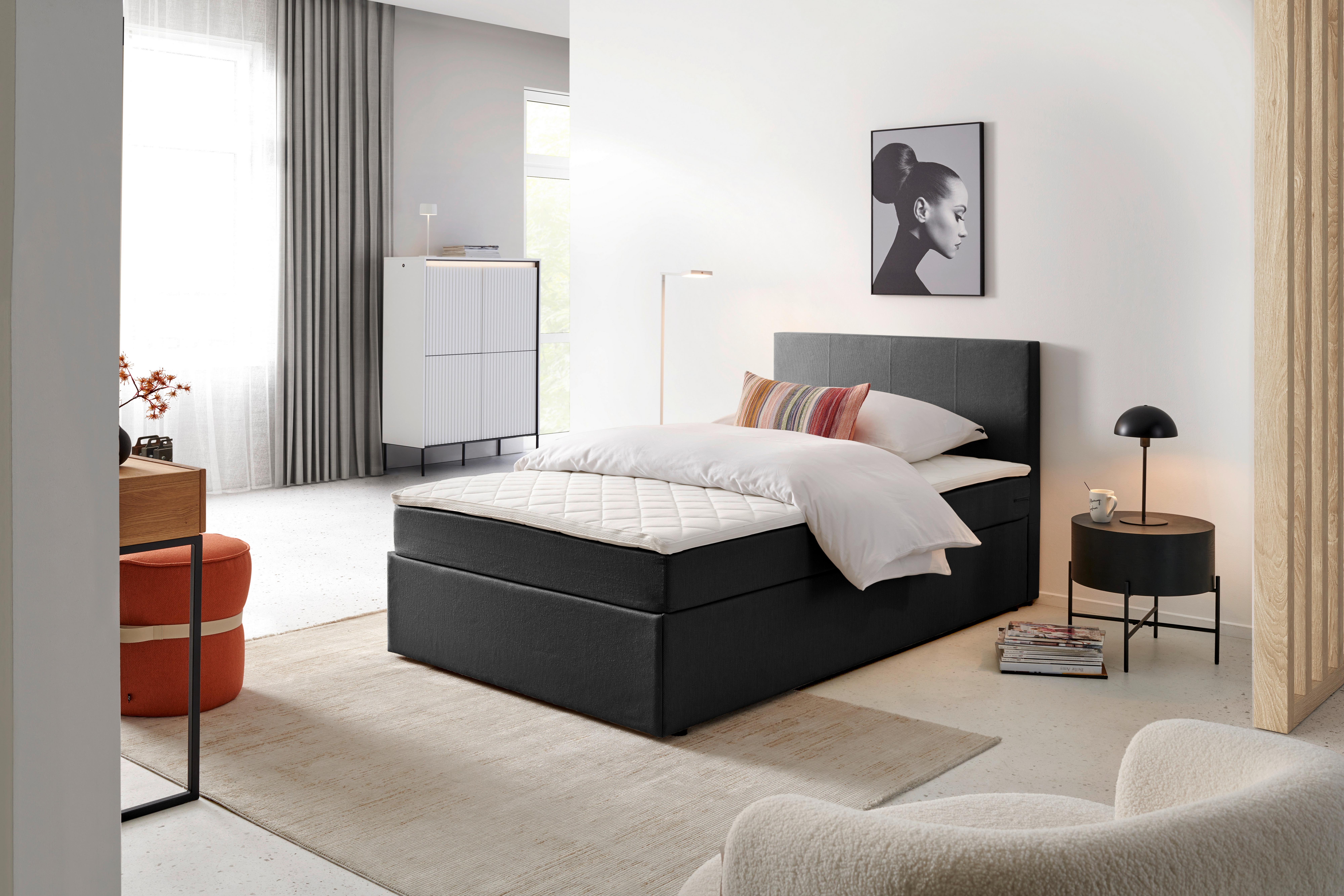 Boxbett Mit Topper 140x200 Carolina - Schwarz/Grau, KONVENTIONELL, Holz/Holzwerkstoff (140/200cm) - P & B