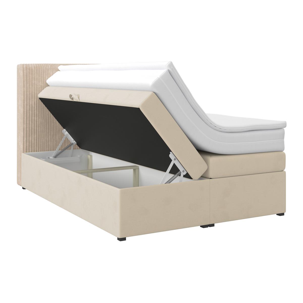Boxspringbett mit Topper & Bettkasten 140x200 Rossa - Silberfarben/Creme, MODERN, Holzwerkstoff/Textil (140/200cm)