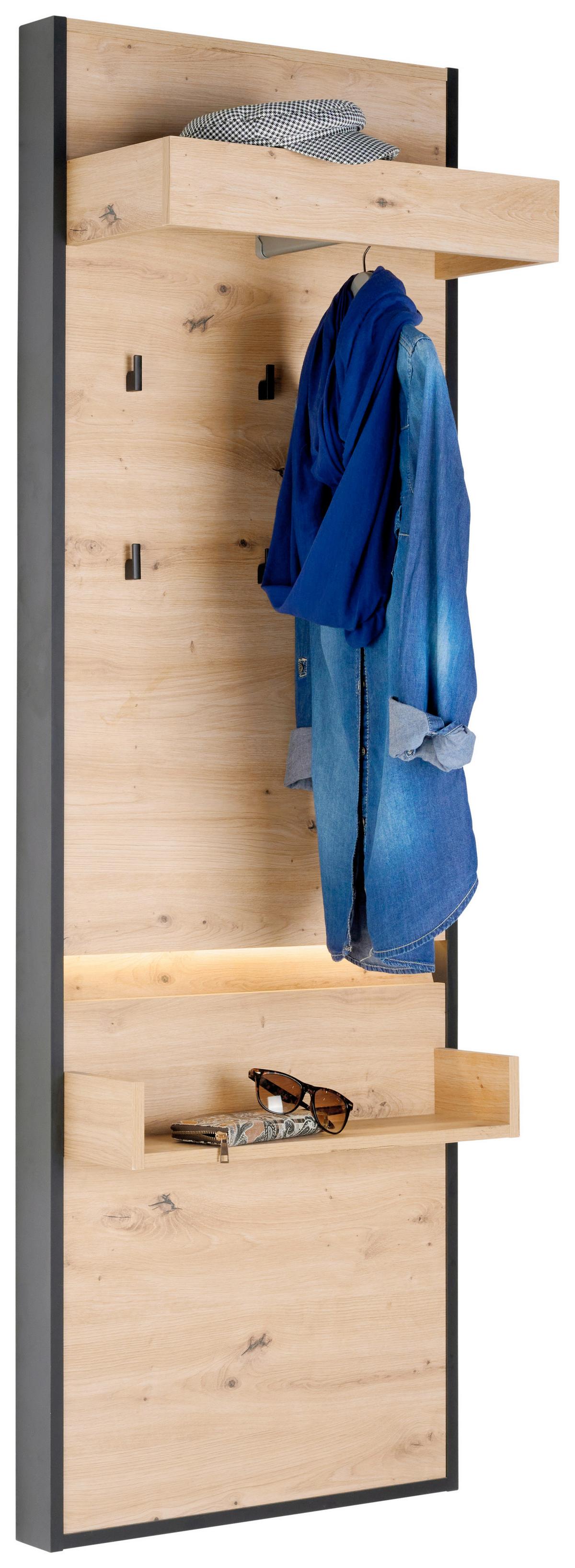 Garderoben-Set Welcome Eiche Dekor/Schwarz 3 -Teilig. - Eichefarben/Schwarz, MODERN, Holzwerkstoff (190,9/200,7/38cm)