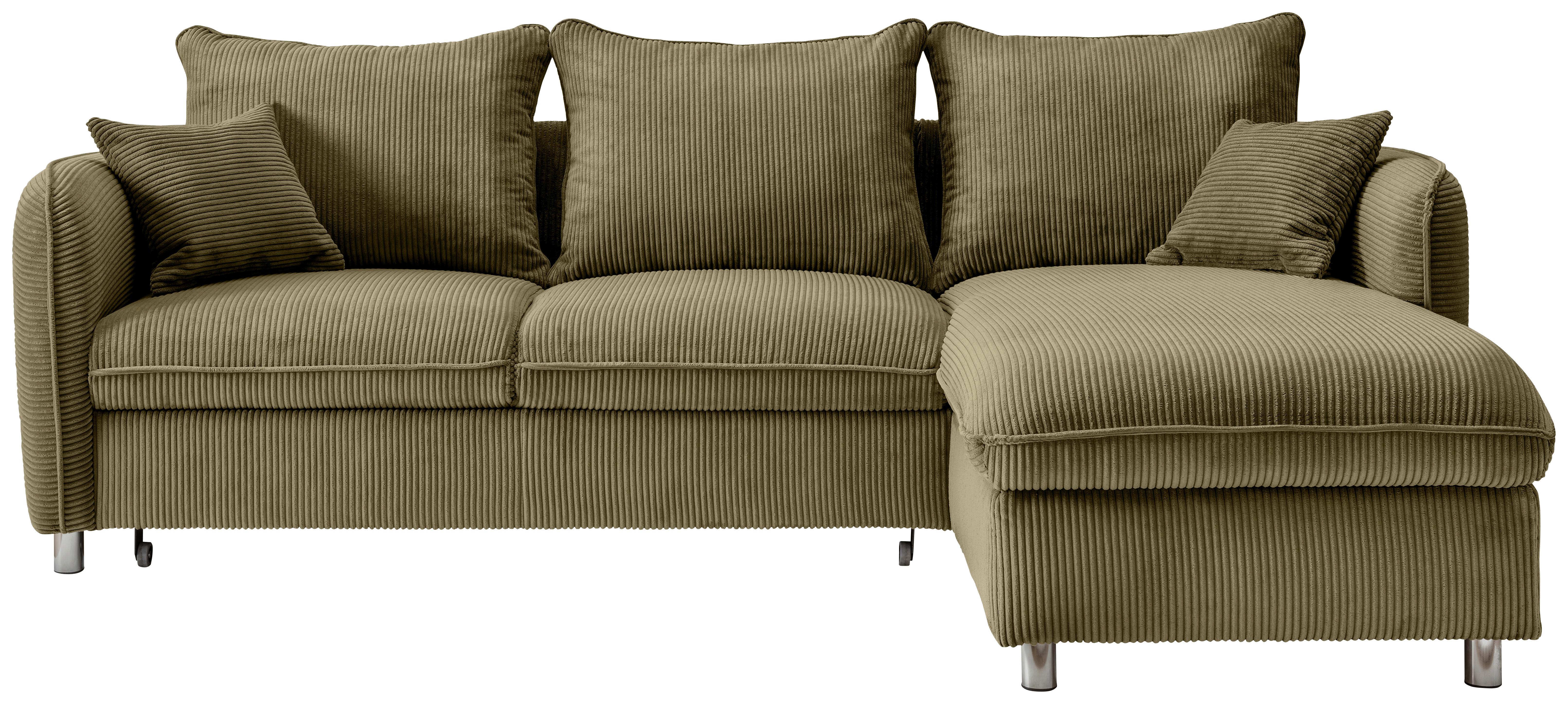 Eckschlafsofa Lauritio Olivgrün S: 254x160 cm - Chromfarben/Olivgrün, MODERN, Textil (254/160cm) - Livetastic