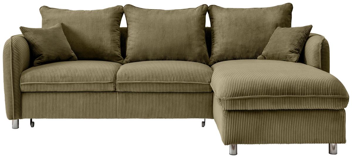 Eckschlafsofa Lauritio Olivgrün S: 254x160 cm - Chromfarben/Olivgrün, MODERN, Textil (254/160cm) - Livetastic