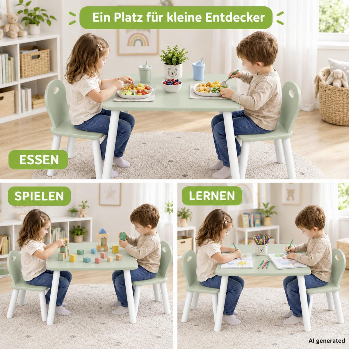 KINDERSITZGRUPPE Weiß, Mintgrün L: 55 cm - Weiß/Mintgrün, Basics, Holzwerkstoff (55/55/45cm) - Kesper