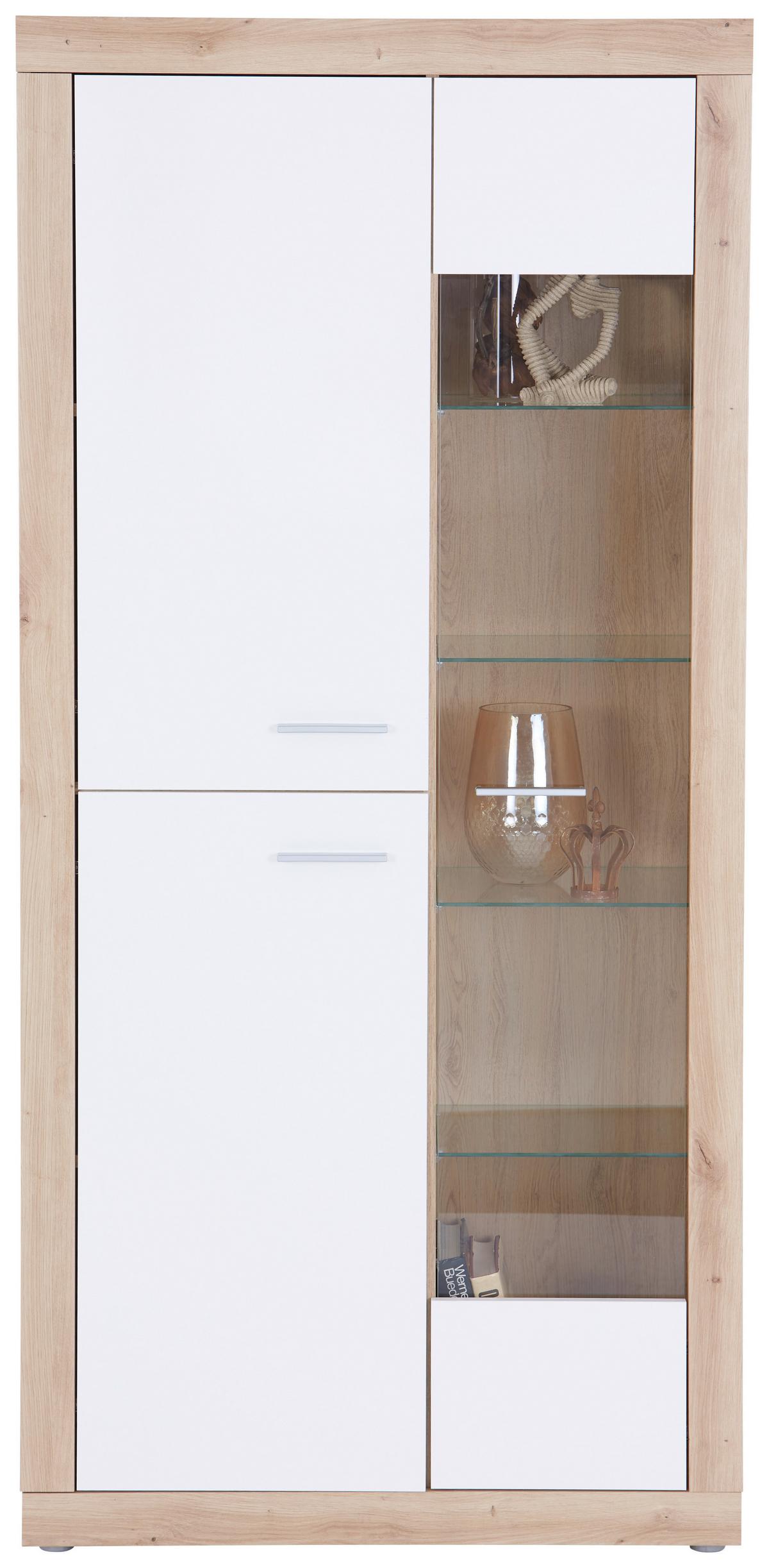 Vitrine Strada B: 90cm Weiß/artisan Eiche Dekor - Weiß/Eiche Artisan, KONVENTIONELL, Glas/Holzwerkstoff (90/194/34,8cm)