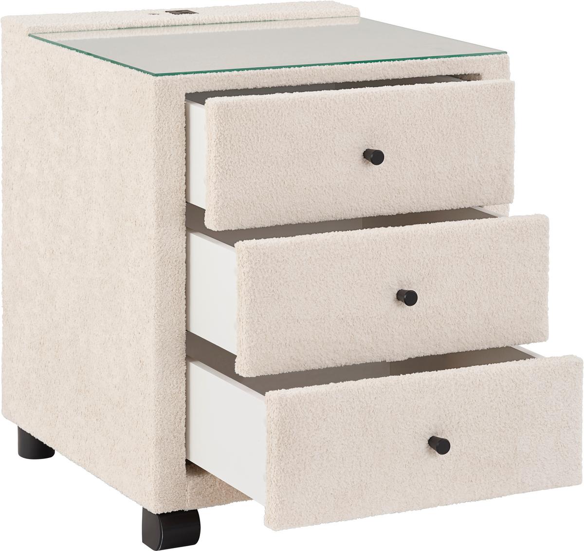 Nachtkästchen Elysia inkl. Beleuchtung B: 48 cm - Beige, Trend, Glas/Holz (48/68/45,5cm) - Luca Bessoni