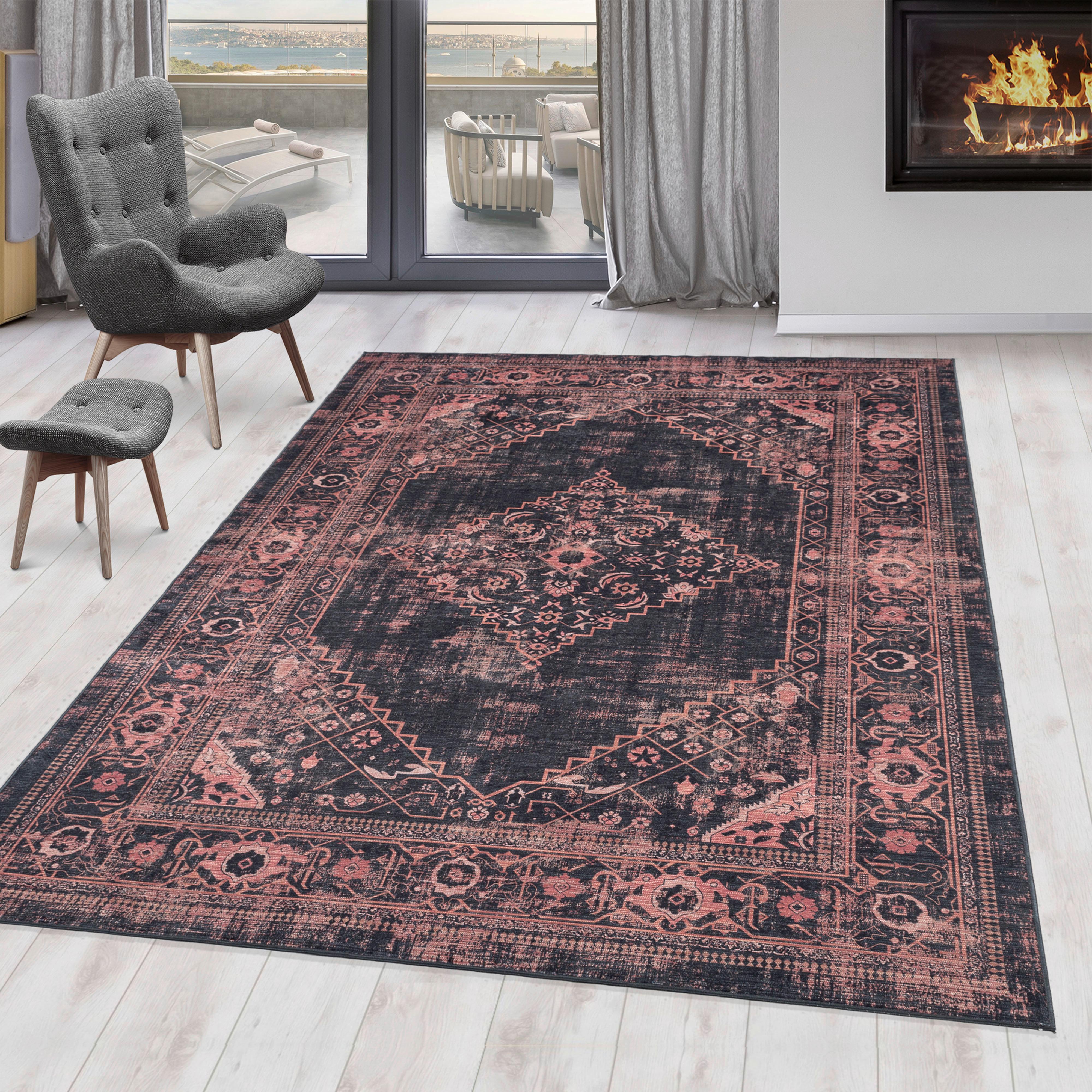 Flachwebteppich Fiesta - Rot/Schwarz, Design, Textil (80/150cm) - Novel