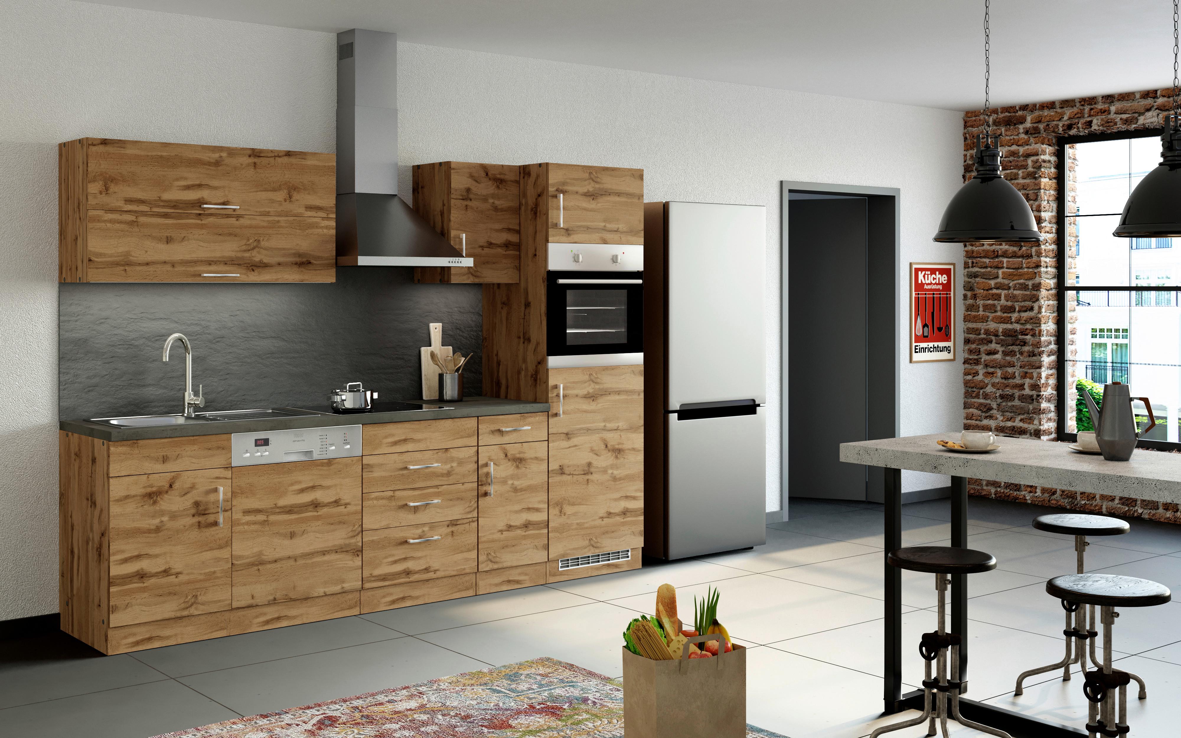 Küchenzeile Sorrento Mit Geräten 270 cm Eichefarben