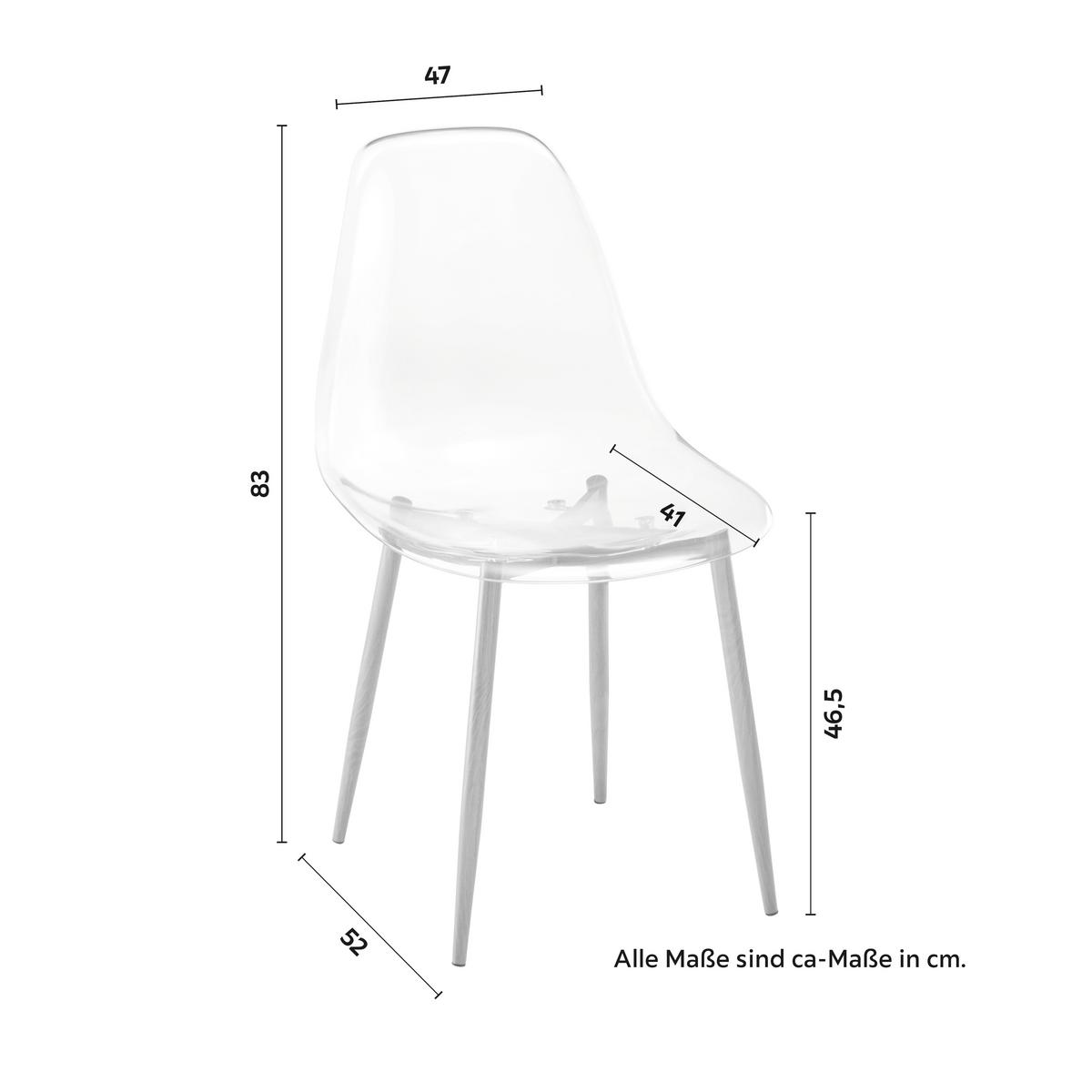 Průhledná židle VINNIE - průhledné/přírodní barvy, Moderní, kov/plast (47/83/52cm) - Bessagi Home