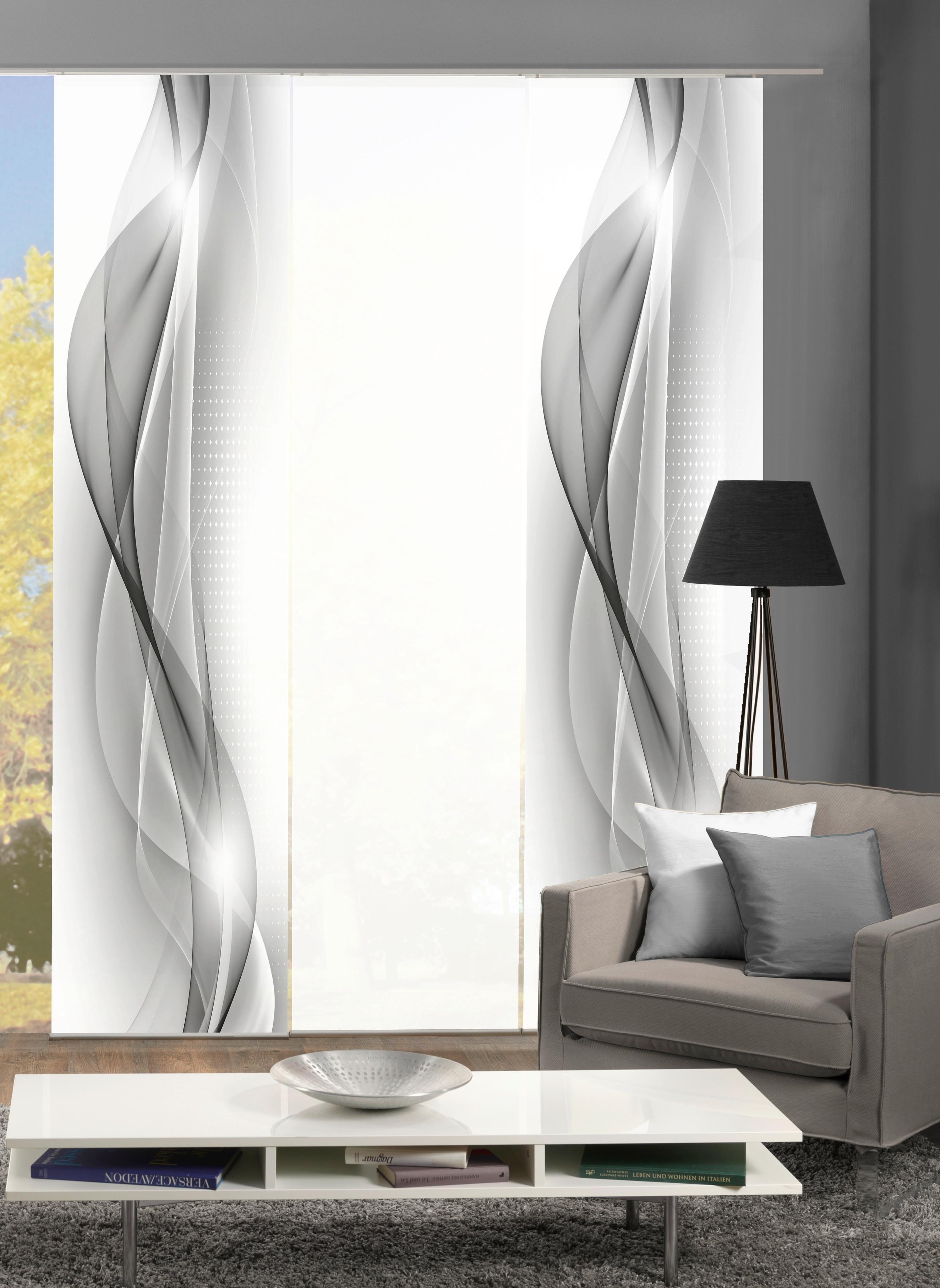 Flächenvorhang 3-tlg. Neblana B: 60 Cm, Grau/weiß - Grau, Basics, Textil (60/245cm)