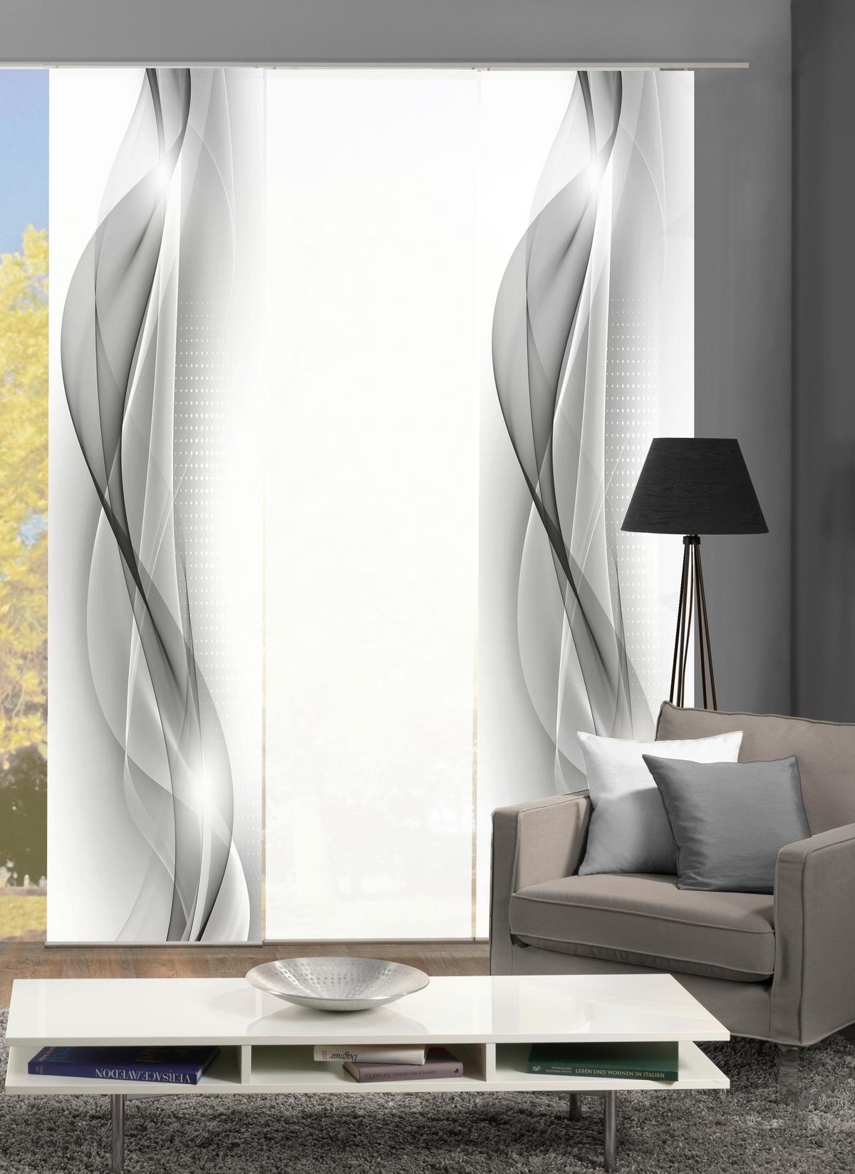 Flächenvorhang 3-tlg. Neblana B: 60 Cm, Grau/weiß - Grau, Basics, Textil (60/245cm)