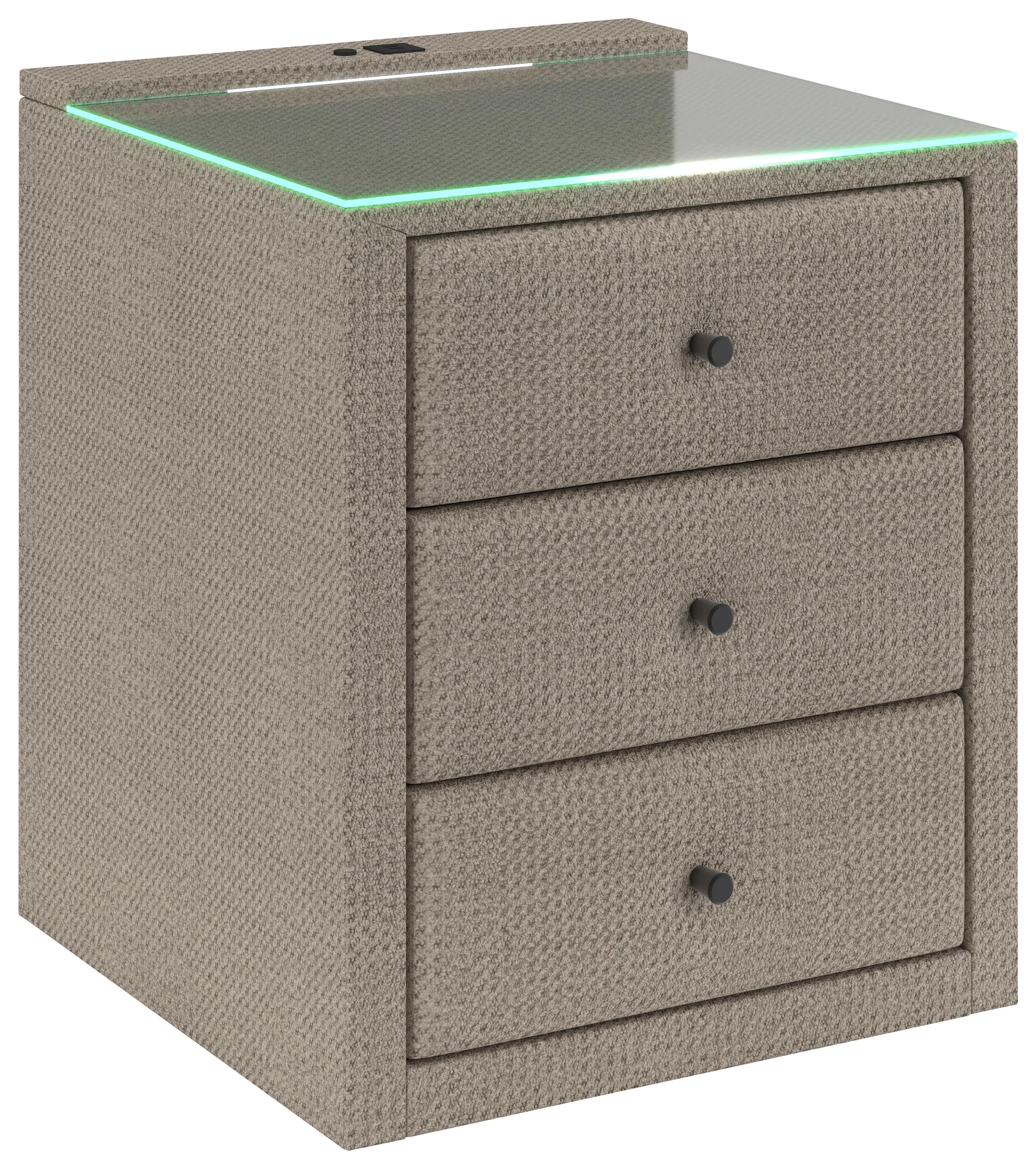 Nachtkästchen Brisbane I inkl. USB Anschluss B: 49,5cm - Beige, Trend, Glas/Holzwerkstoff (49,5/56,5/46cm) - Sembella