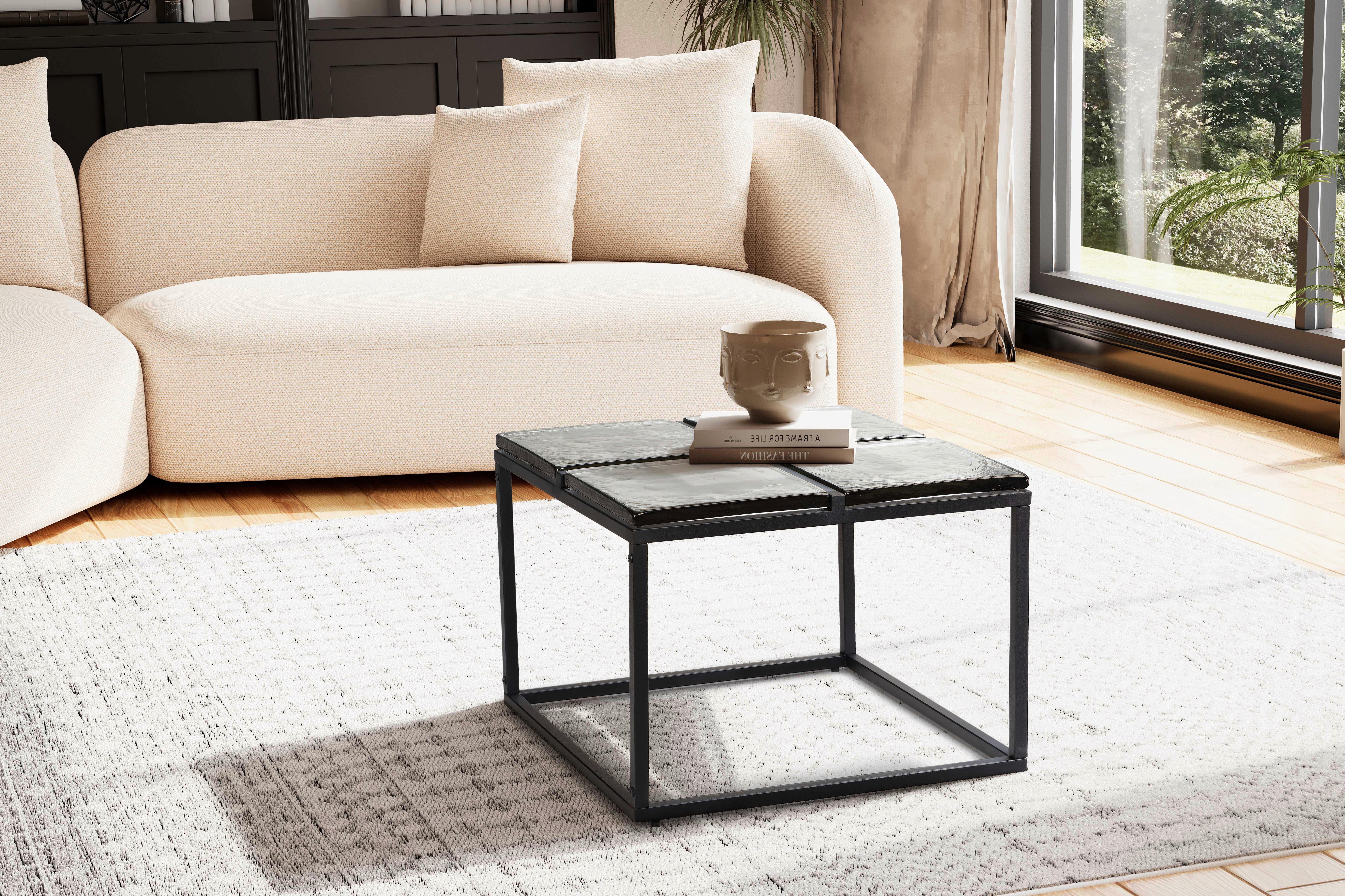 Couchtisch Schwarz L: 58 cm - Schwarz, Design, Glas/Metall (58/58/43,5cm) - MID.YOU