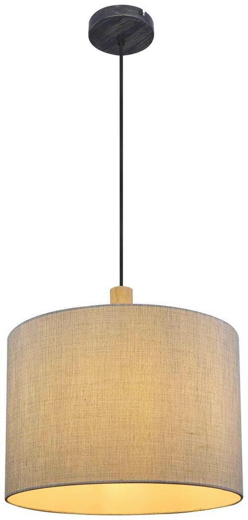 Hängeleuchte Roger H: 120 Cm 1-Flammig Mit Textil-Schirm - Schwarz/Grau, Natur, Holz/Textil (40/120cm) - Globo