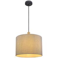 Hängeleuchte Roger H: 120 Cm 1-Flammig Mit Textil-Schirm - Schwarz/Grau, Natur, Holz/Textil (40/120cm) - Globo