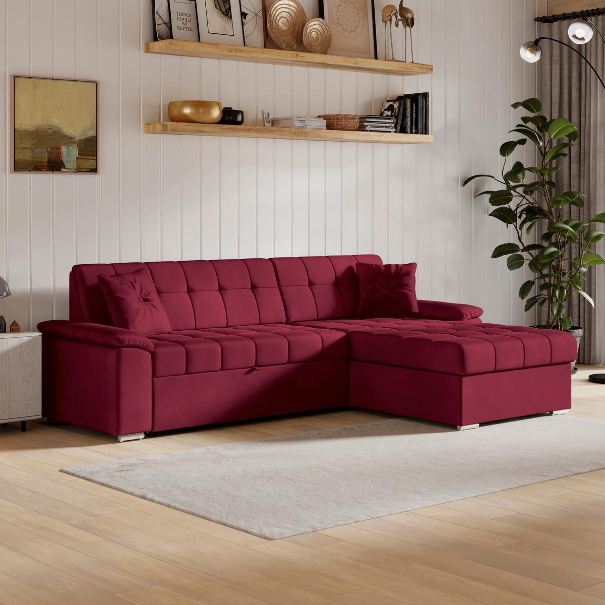 Ecksofa Bali rot, 208x120cm - Rot, Trend, Textil (257/167cm) - Livetastic