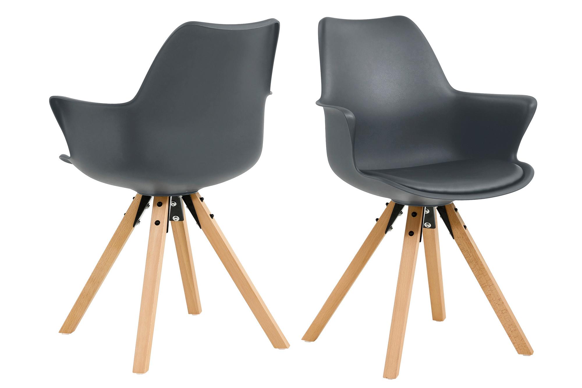 Armlehnstuhl-set Dunkelgrau B: 58cm 2-Teilig - Dunkelgrau/Eichefarben, MODERN, Holz/Kunststoff (58/84/61cm) - Livetastic