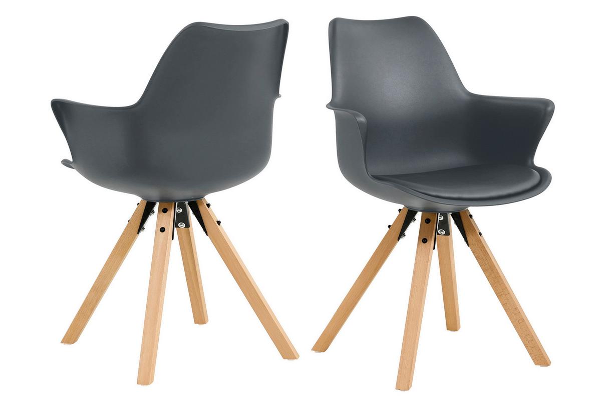 Armlehnstuhl-set Dunkelgrau B: 58cm 2-Teilig - Dunkelgrau/Eichefarben, MODERN, Holz/Kunststoff (58/84/61cm) - Livetastic