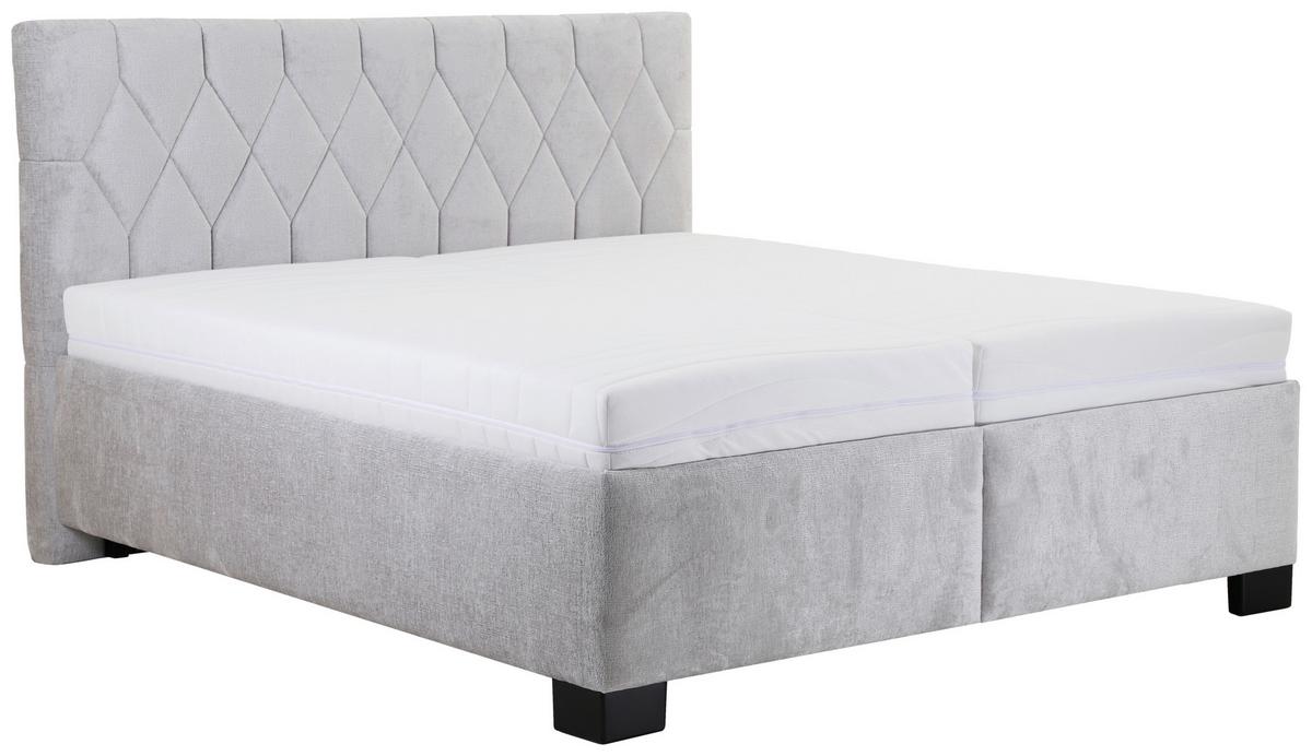 Čalúnená posteľ FERAMA 180x200 cm, svetlosivá - čierna/prírodná farba, Modern, drevo/textil (180/200cm)