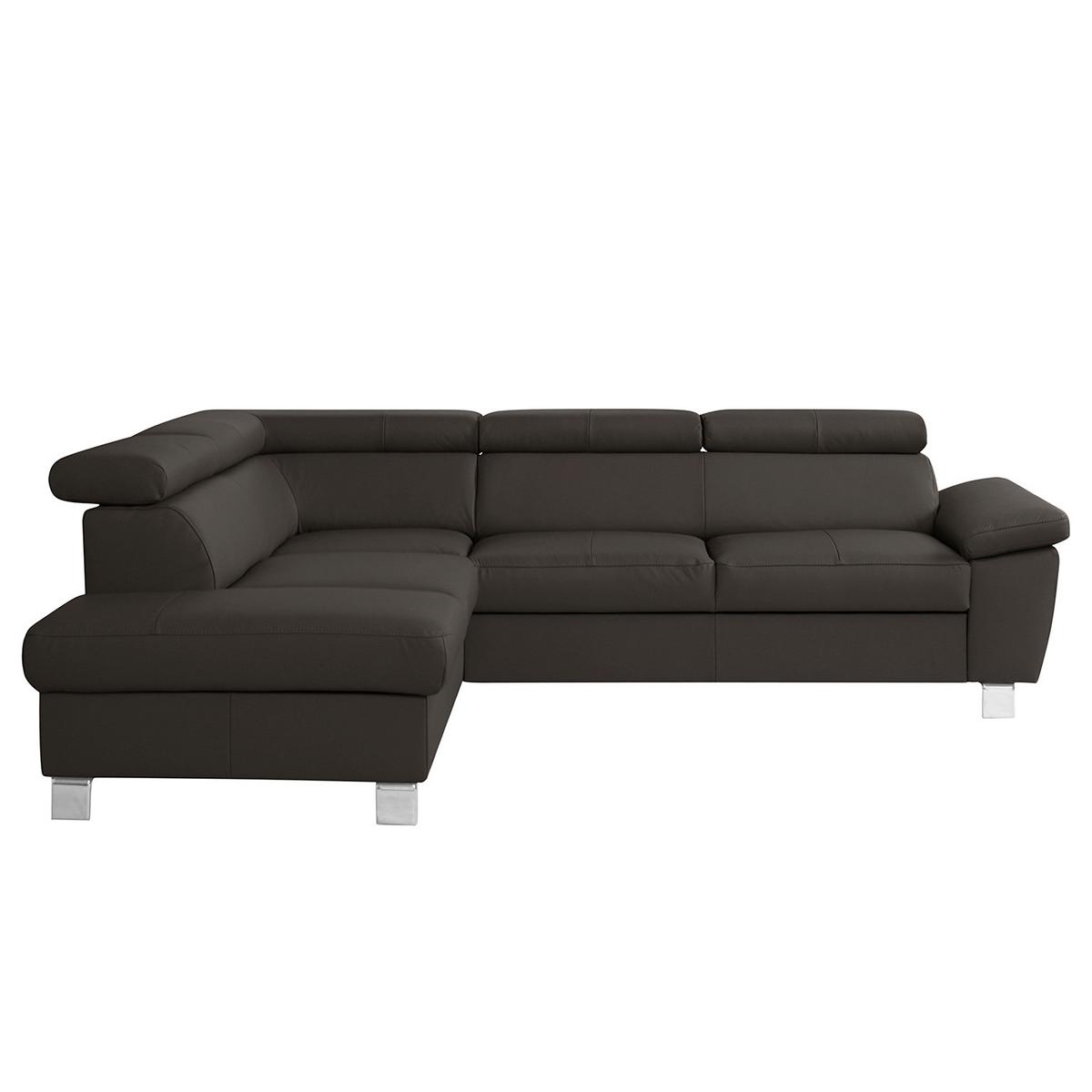 Ecksofa Lugano Teilleder Dunkelbraun 208x248 - Chromfarben/Dunkelbraun, Design, Leder/Textil (208/248cm) - Livetastic