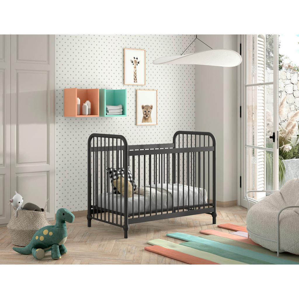 Gitterbett Bronxx 60x120 cm Eisen Schwarz inkl. Zubehör