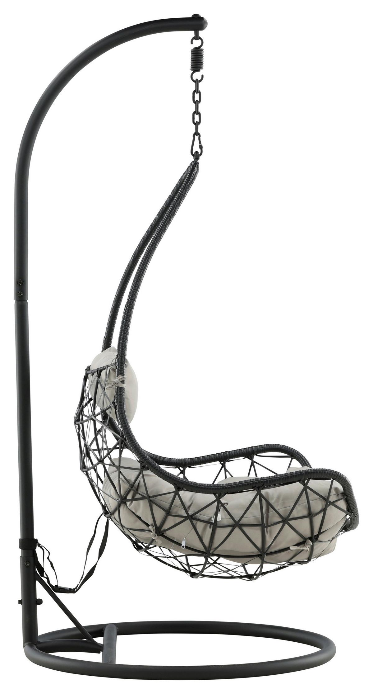 Hängesessel Mit Gestell Vide Mit Sitz- Und Rückenkissen - Schwarz/Grau, KONVENTIONELL, Kunststoff/Textil (95/196/95cm) - Gardenson