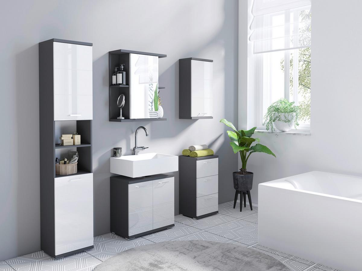 Spiegelschrank Nebraska BxHxT: 60x70x25 cm Anthrazit - Anthrazit, MODERN, Glas/Holzwerkstoff (60/70/25cm) - MID.YOU