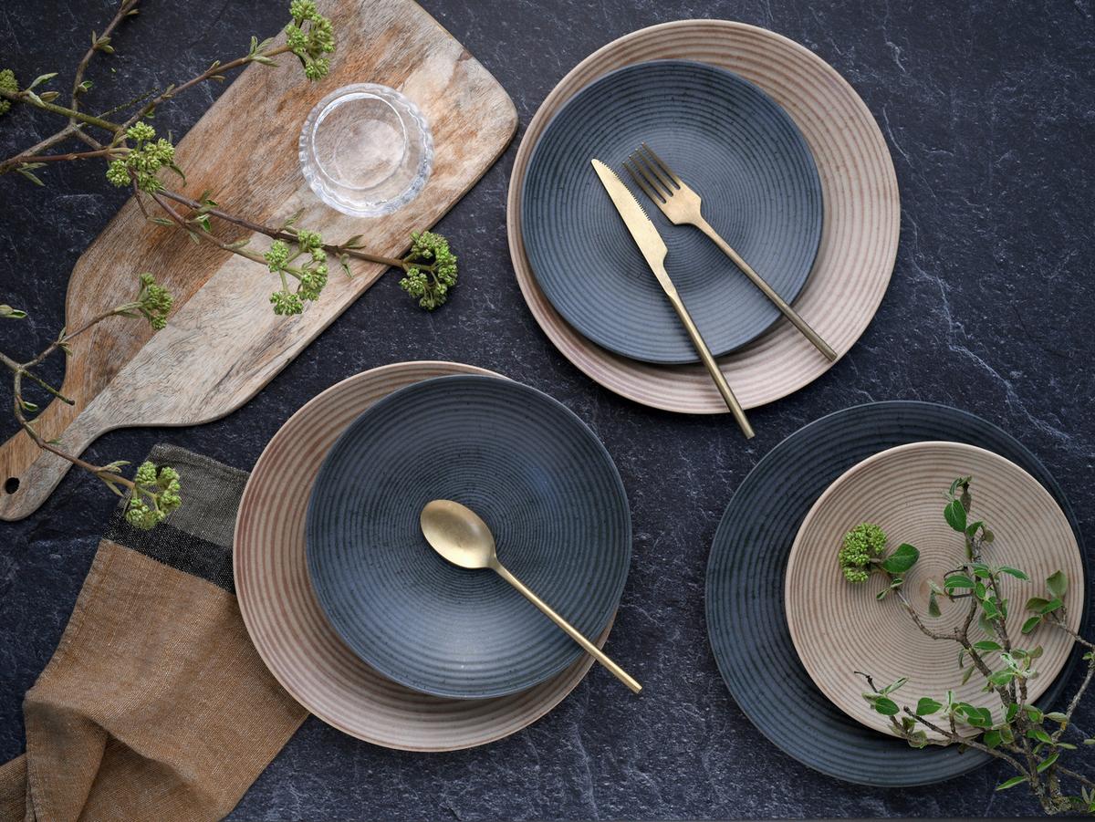 Tafelservice Catania Steinzeug Anthrazit Sandfarben - Sandfarben/Anthrazit, Design, Keramik - Creatable