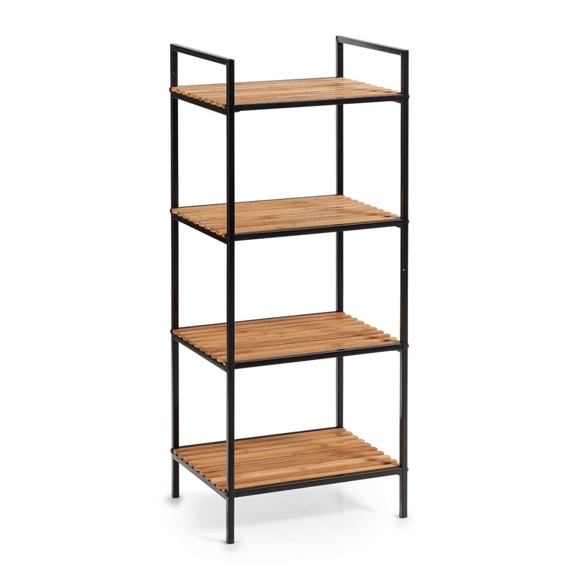 Standregal Bambus/Metall BxHxT: 39x33x95 cm,4 Ablagen - Schwarz/Naturfarben, Basics, Holz/Metall (39/33/95cm) - Zeller Present