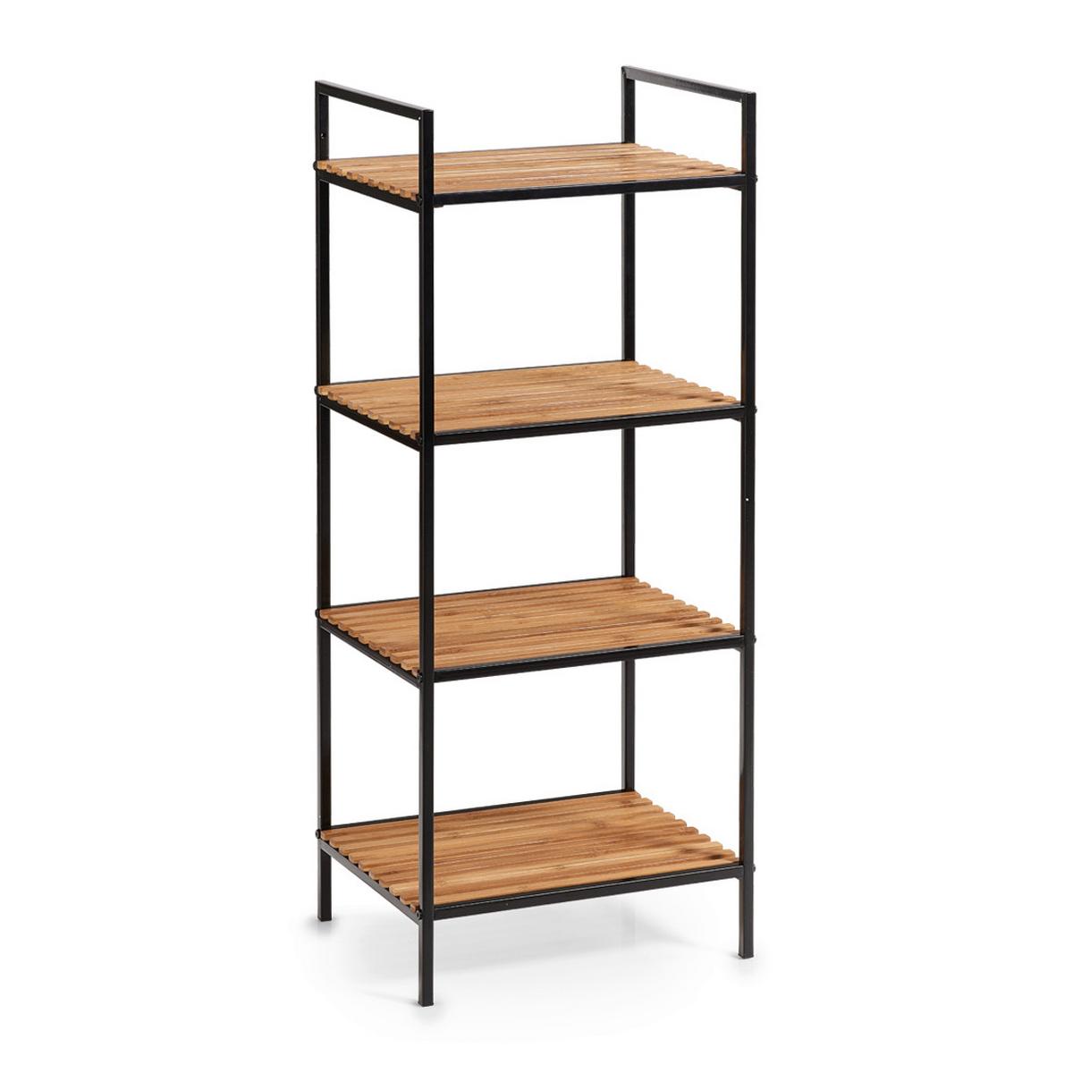 Standregal Bambus/Metall BxHxT: 39x33x95 cm,4 Ablagen - Schwarz/Naturfarben, Basics, Holz/Metall (39/33/95cm) - Zeller Present