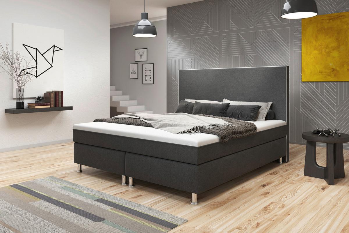 Boxspringbett mit Topper 180x200 cm King De Luxe-F - Anthrazit/Silberfarben, KONVENTIONELL, Textil (180/115/210cm) - MID.YOU