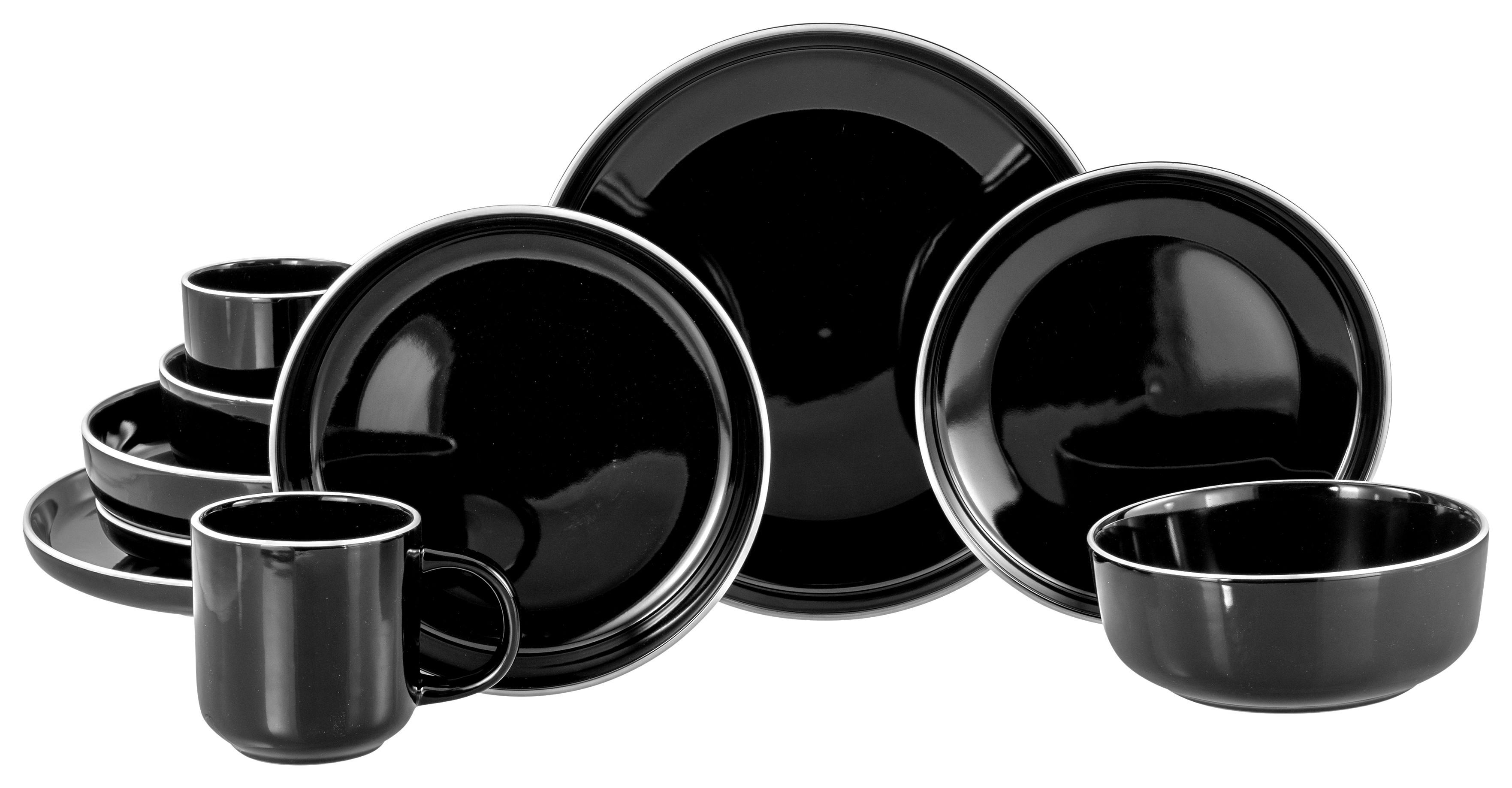 Kombiservice Nordic Gourmet Schwarz Hochglanz, 10-teilig - Schwarz Hochglanz/Weiß, Basics, Keramik - Creatable