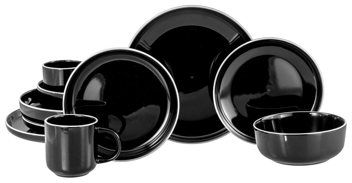 Kombiservice Nordic Gourmet Schwarz Hochglanz, 10-teilig - Schwarz Hochglanz/Weiß, Basics, Keramik - Creatable