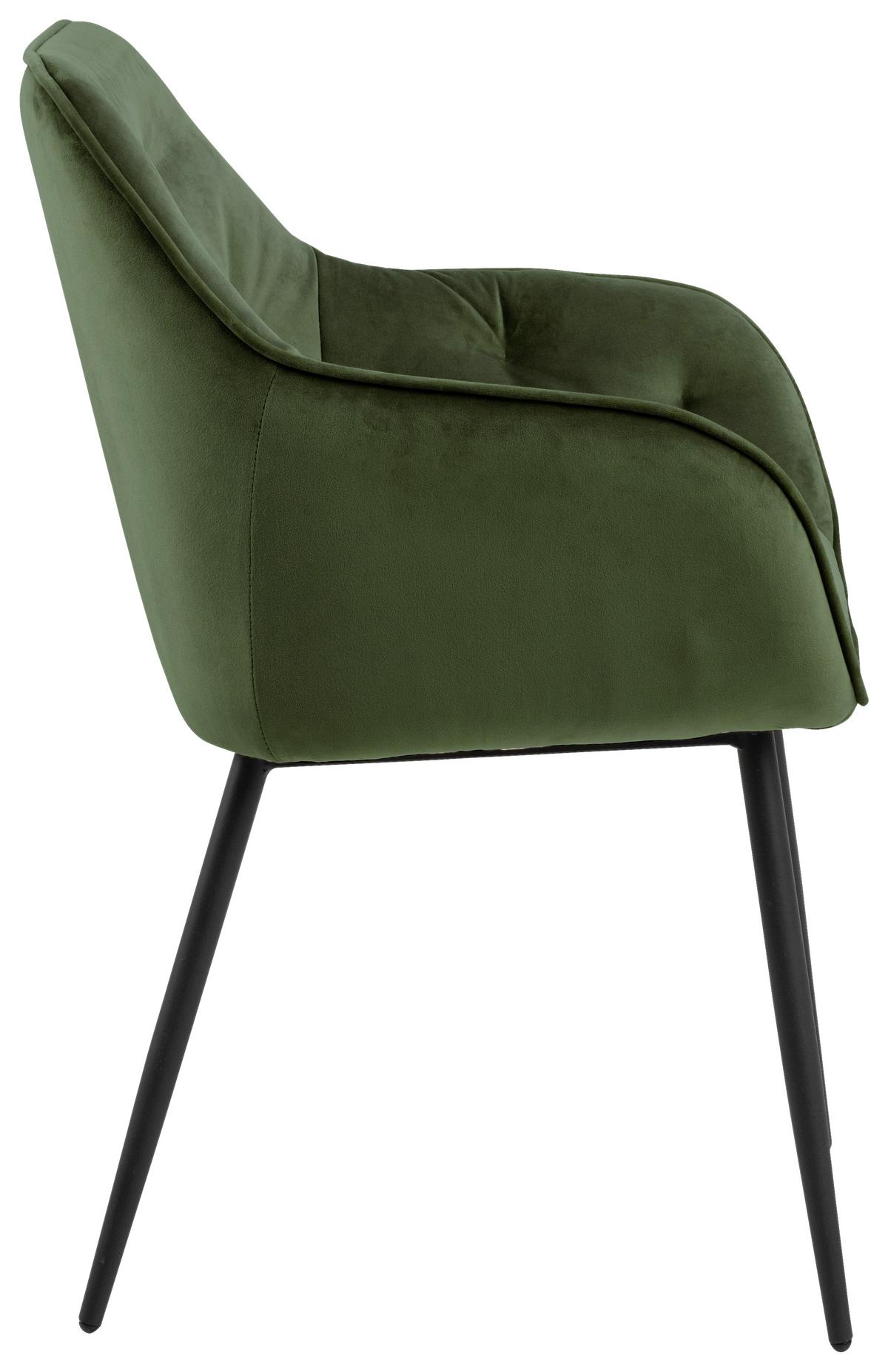 Židle s područkami BROOKE zelená samet - černá/zelená, Trend, kov/textil (58/83/55cm) - Livetastic