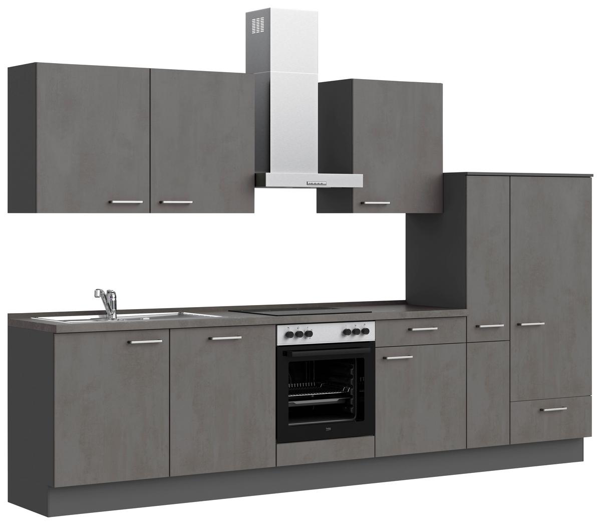 Kuchynská linka 330 cm, bridlicový šedý beton - farba ušľachtilej ocele/bridlicová, Modern, kov/kompozitné drevo (330cm) - Nobilia