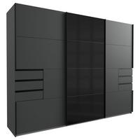 Skriňa s posuv. dverami SAIGON grafit/čierne sklo, š. 270 cm - čierna/grafitová, Konventionell, kov/kompozitné drevo (270/208/64cm) - Premium Living