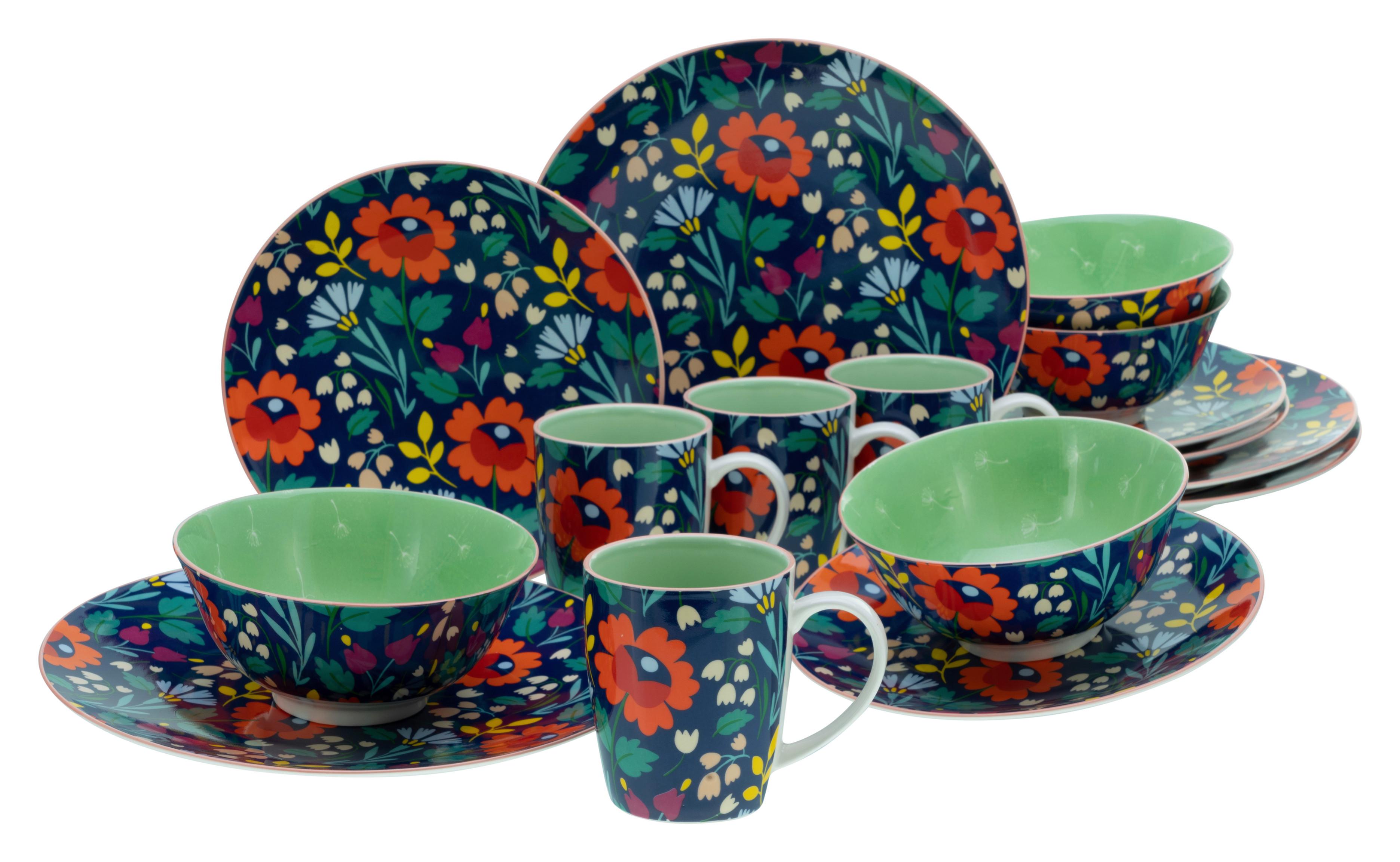 KOMBINOVANÝ SERVIS FOLKLORE BLAU - viacfarebná, Trend, keramika (35/32/36null) - Creatable