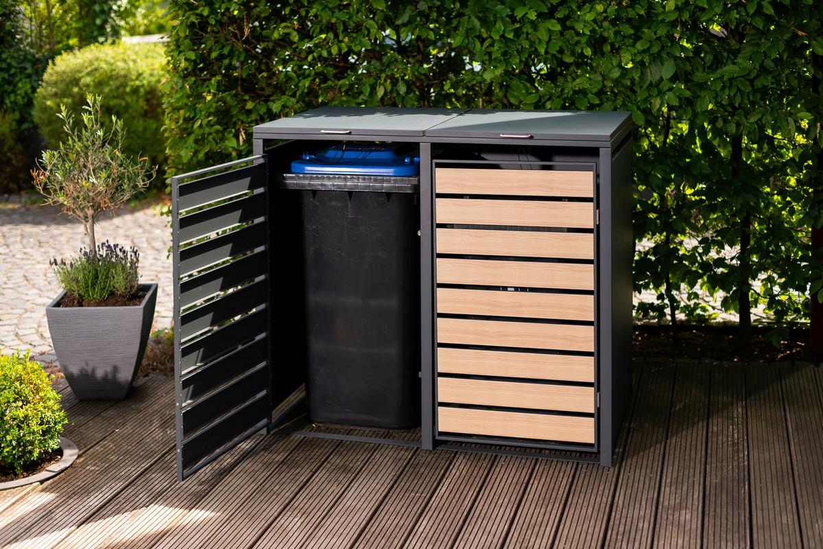 Mülltonnenbox Mülltonnenbox 2-Fach 240 Liter - Anthrazit/Naturfarben, Basics, Metall (80/116/132cm)